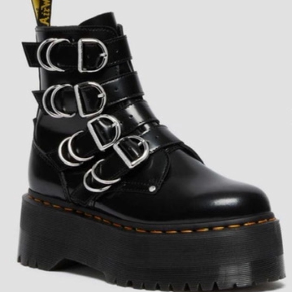 Dr. Martens Black Platform Combat Boots with Buckle Straps